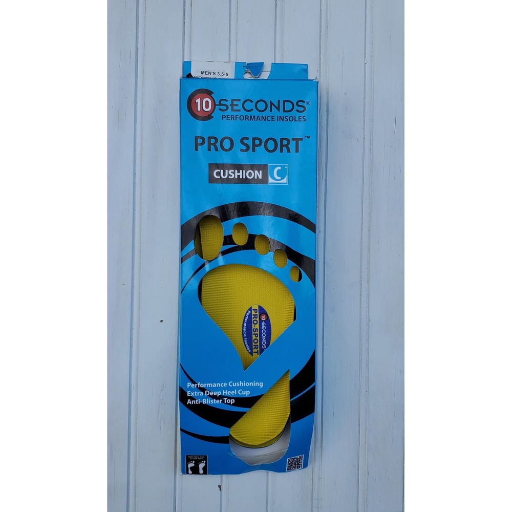 10 Seconds Pro Sport Cushion Performance Insoles Mens 3.5-5 Womens 5-6.5 Yellow
